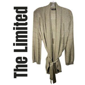 THE LIMITED VINTAGE Y2K SHAWL COLLAR BELTED CARDIGAN METALLIC GOLD BROWN, SIZE M